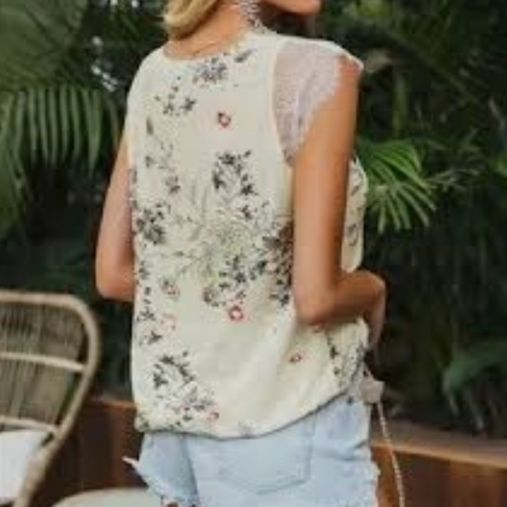 Floral Lace Sleeveless Top - Cream Sz S